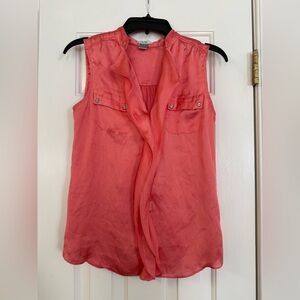 CAbi Coral Sleeveless Blouse Button Front Top Size Small